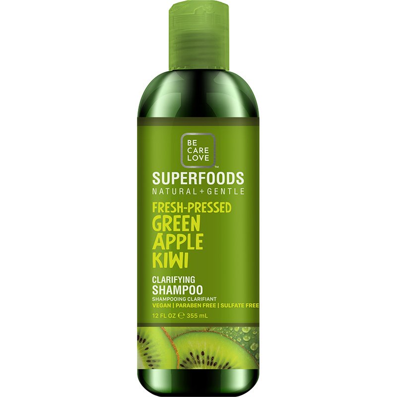Be Care Love SuperFoods Natural & Gentle Fresh-Pressed Green Apple Kiwi Clarifying Shampoo, 355ml