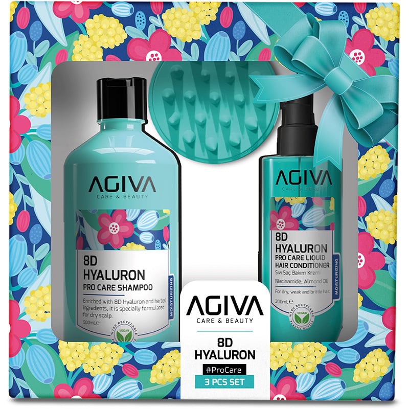 Agiva 8D Hyaluron Pro Care Set for Dry, Weak & Brittle Hair, 3 Pieces